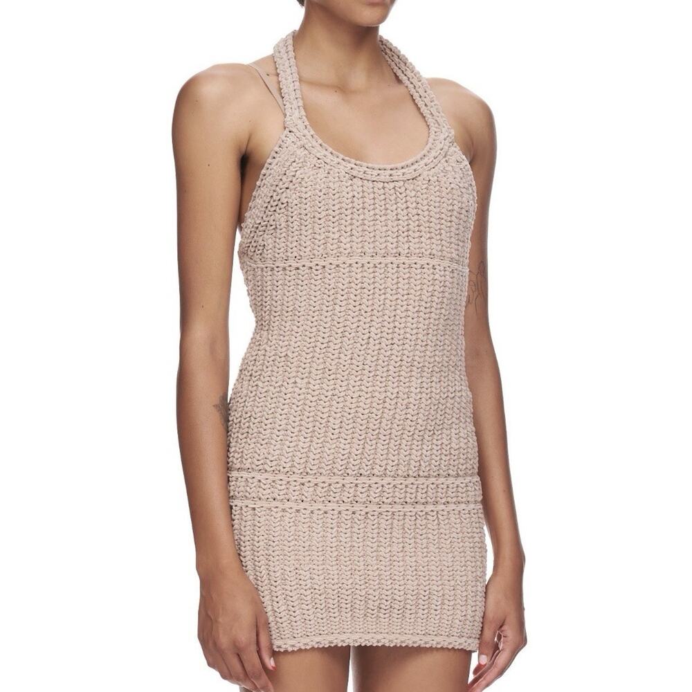 NWT Jacquemus La Robe Nuvola Open Knit Halter Mini Dress Light Brown FR 42 US 10